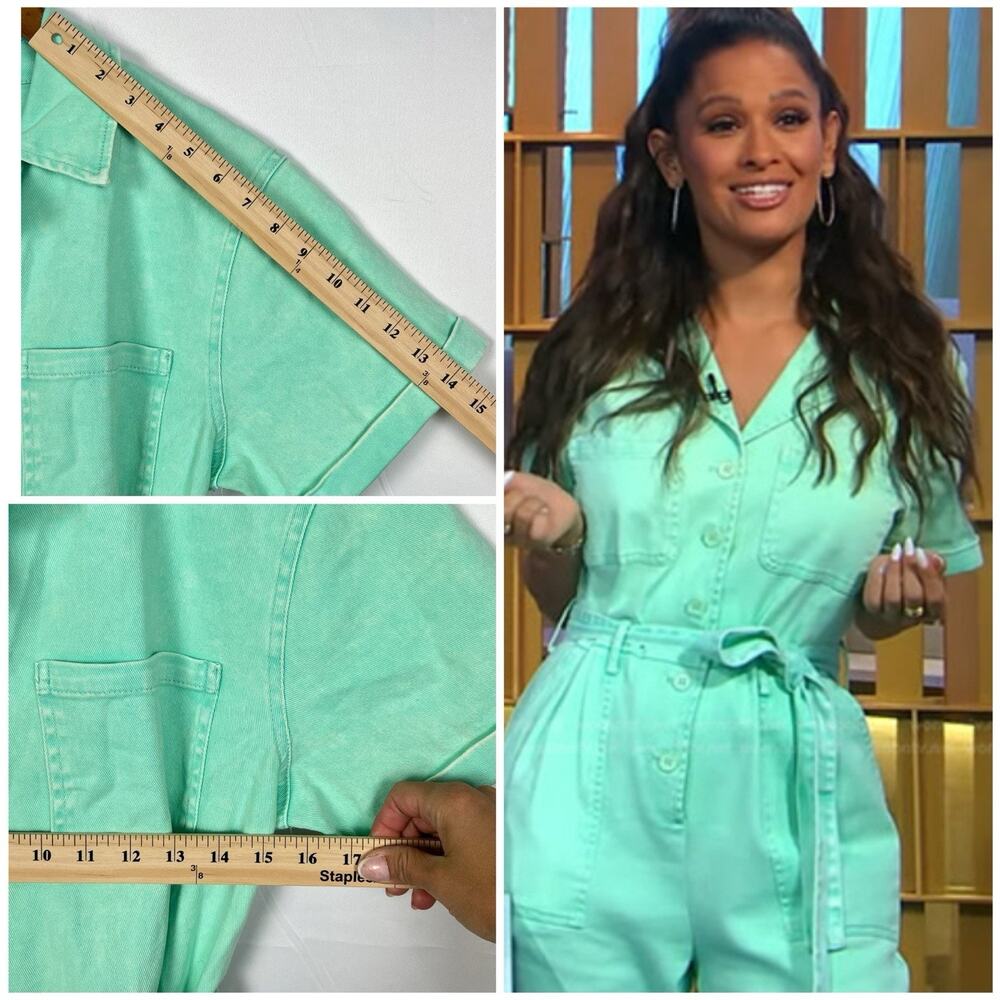 NWT Skies Are Blue Kendall Utility Jumpsuit Green Mint Sz L - Picture 4 of 9
